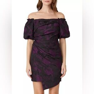 Shoshanna NWT Black/Purple Midnight Penna Floral Jacquard Off The Shoulder Dress